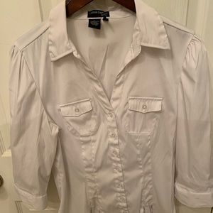 COTTON EXPRESS white fitted collared shirt